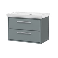Balterley Modern Wall Hung 2-Drawer Bathroom Vanity with Fireclay Basin - No Tap Holes | Grey | Monument Grey | 606 x 830 x 471mm