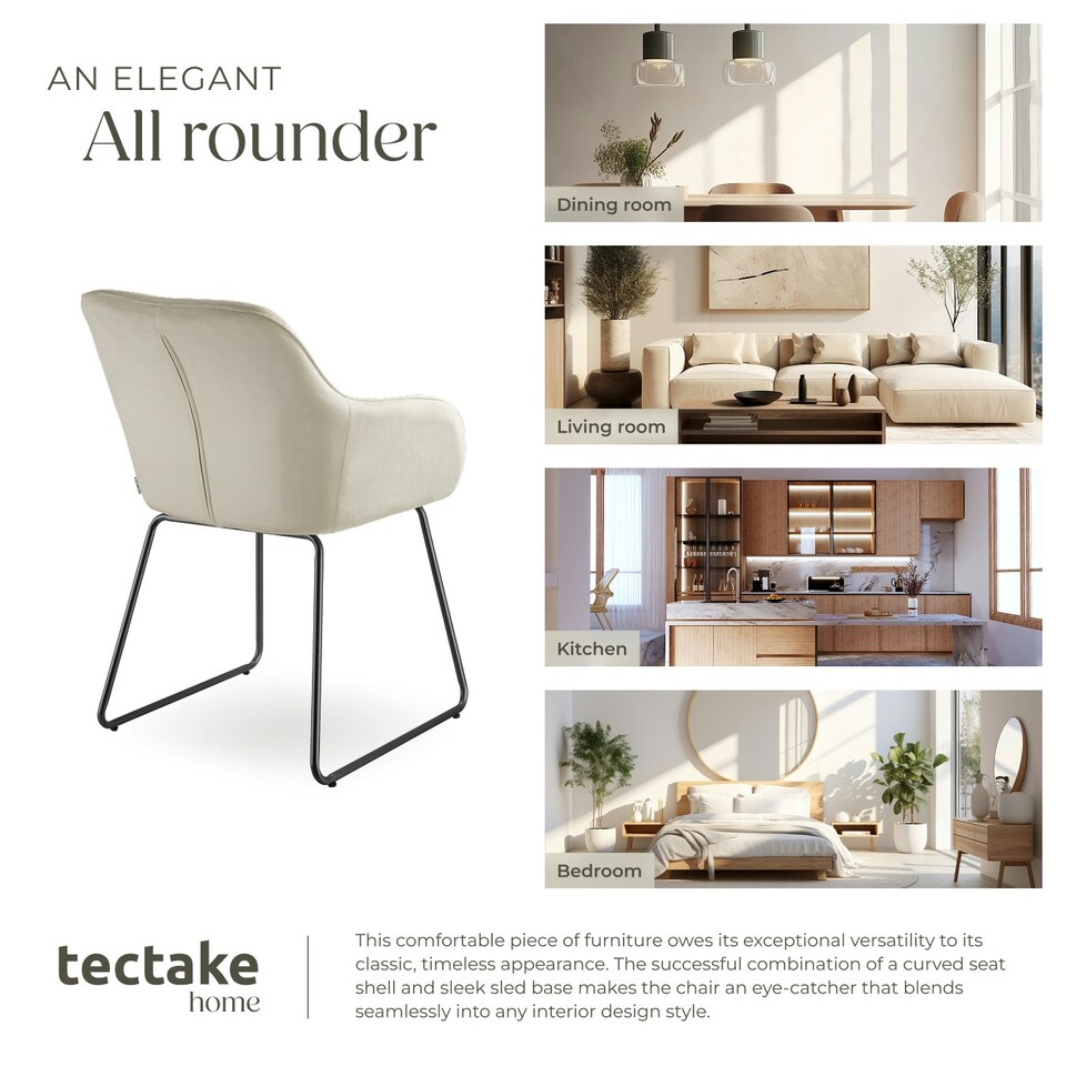 image 1 of Dining Chair Jeane - velvet look, cantilever frame - Set of 4 Cream | Velvet Cream/Black