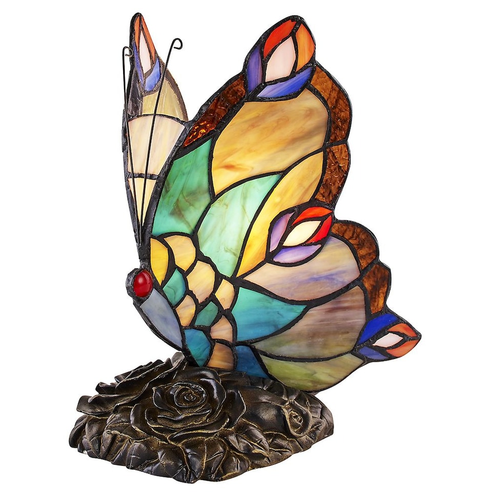 image 1 of Beautiful Handmade Multi-Coloured Glass Butterfly Tiffany Lamp with Bronze Base | Multi | Multi-coloured | 1