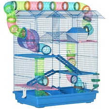 PawHut 5 Tiers Hamster Cage Animal Travel Carrier Habitat, Blue