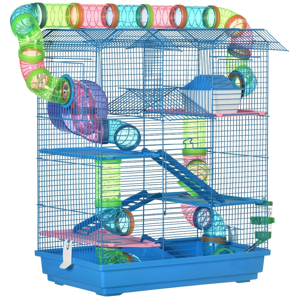 image 1 of PawHut 5 Tiers Hamster Cage Animal Travel Carrier Habitat, Blue