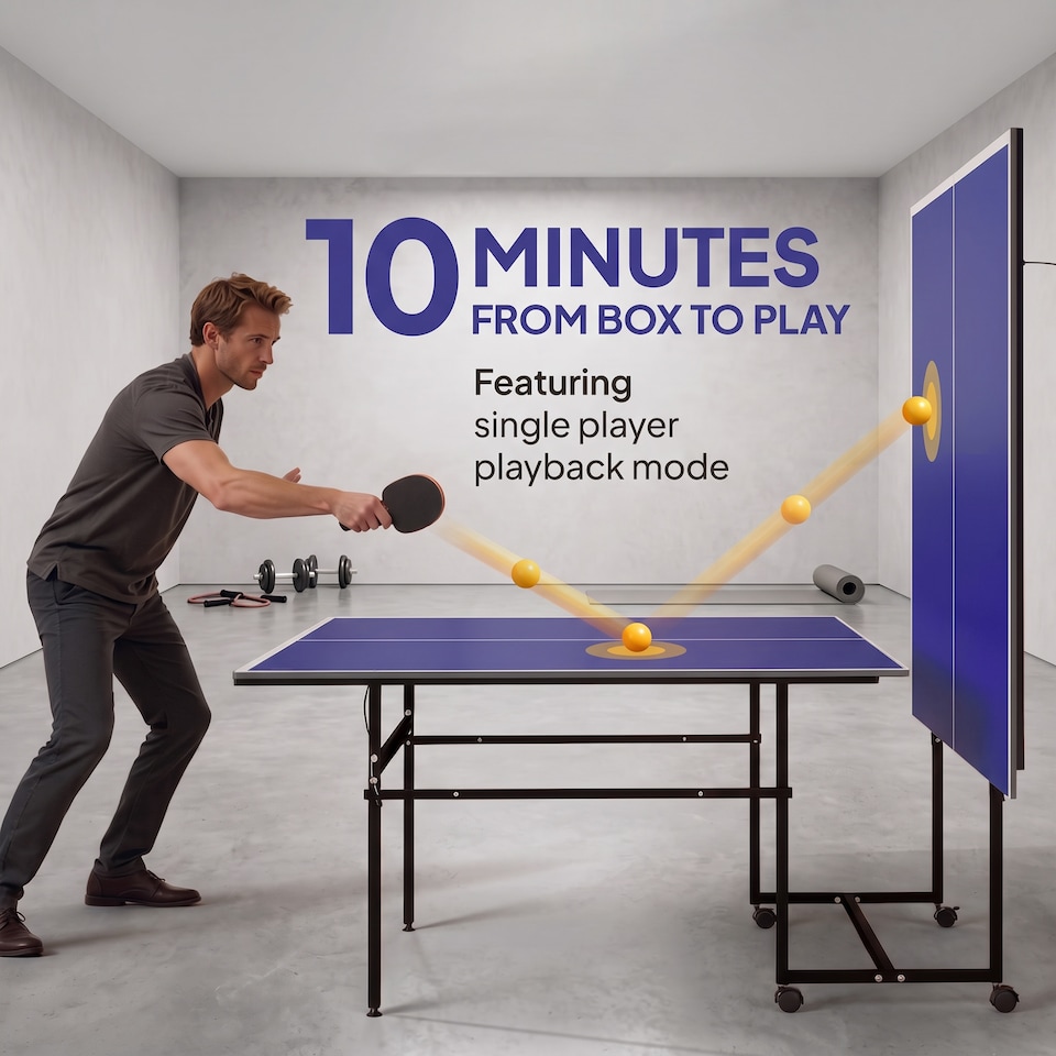 image 1 of SPORTNOW 9FT Holding Tennis Table w/ Four Wheels, for Indoors, Blue