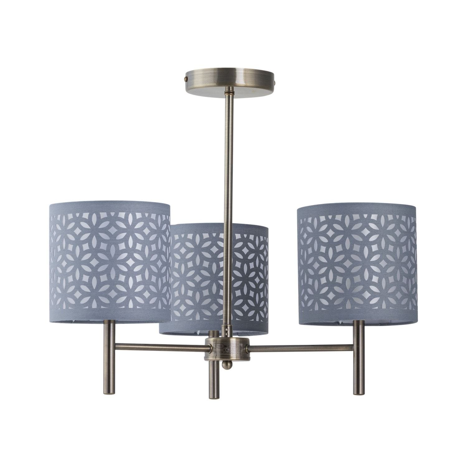 First Choice Lighting Brea - Antique Brass 3 Light Fitting with Grey Cut Out Shades in Gold