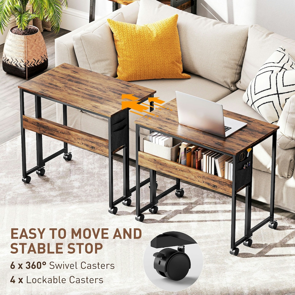 image 1 of HOMCOM 80 cm Foldable Computer Desk on Wheels for Small Spaces | Brown