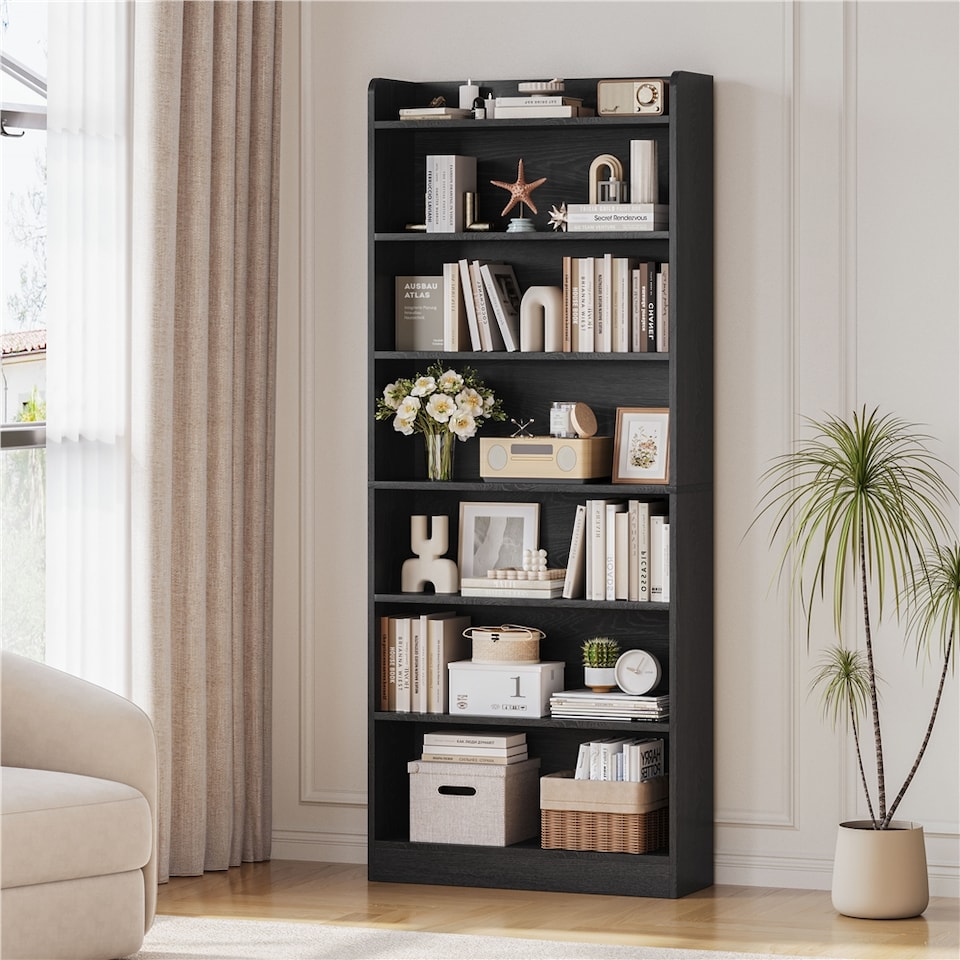 image 1 of Yaheetech 7-layer Open Shelf Bookshelf-Black