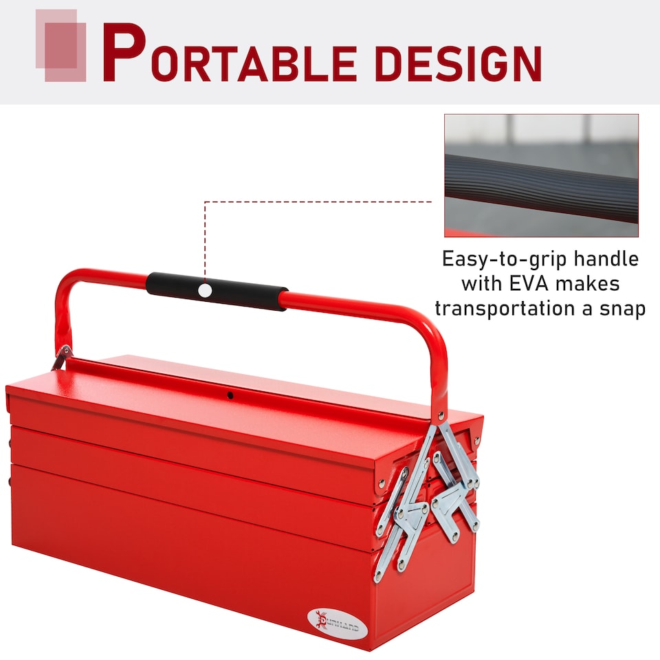 image 1 of DURHAND Metal Tool Bo3 Tier 5 Tray Professional Portable Storage Cabinet Workshop Cantilever Toolbowith Carry Handle, 56cmx20cmx34cm, Red | Red | 1
