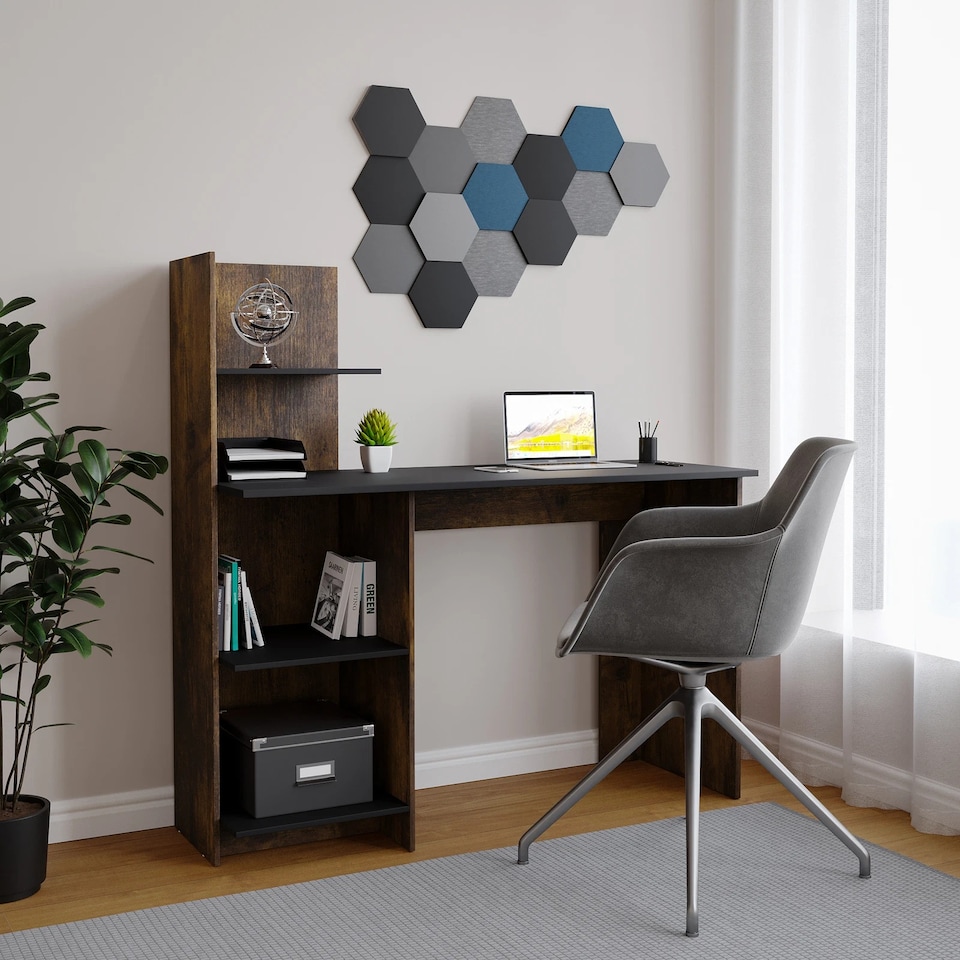 image 1 of FRANCO Computer Desk Workstation 4-Tier Shelves Home Office Study Writing Table | Multi | Rustic Brown | 1