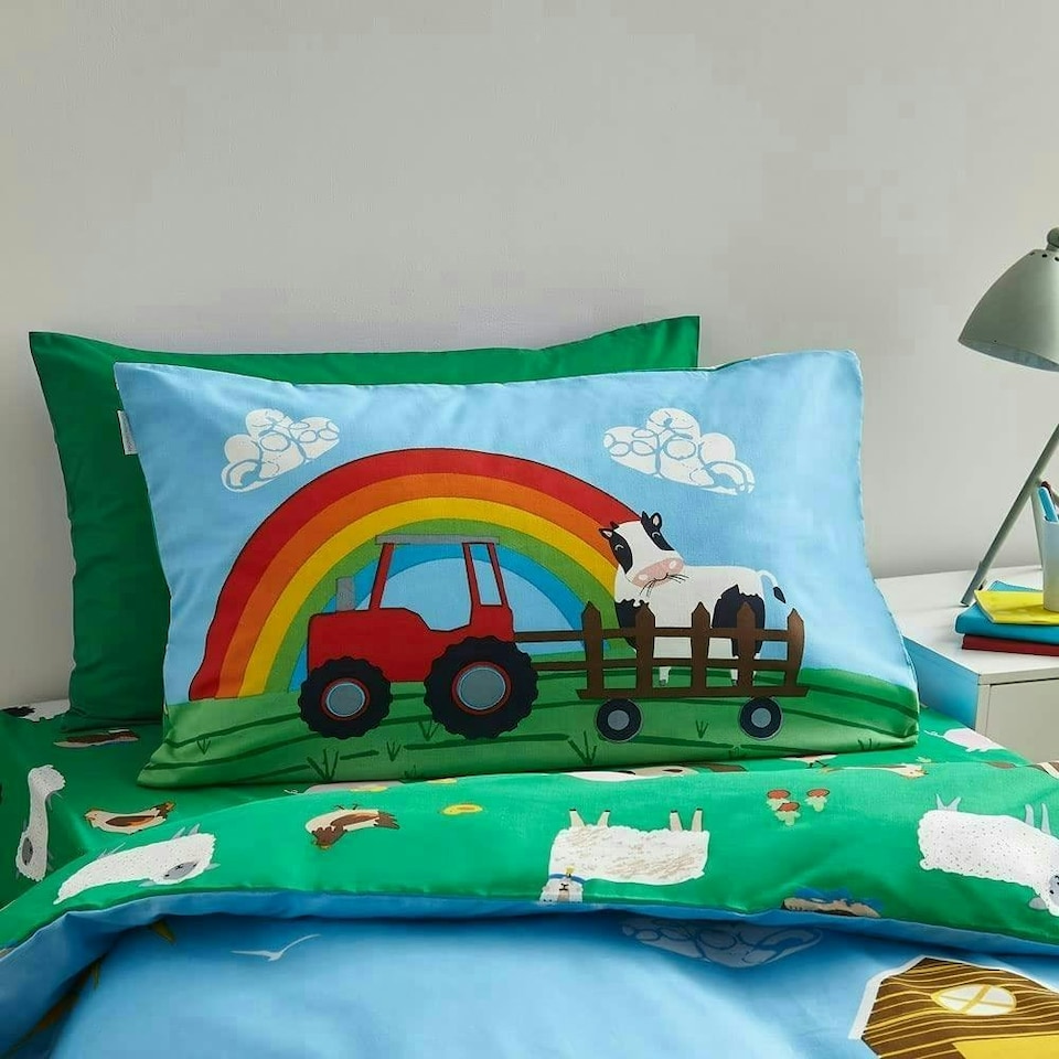 image 1 of Farmyard Animals Reversible Duvet Cover Set | Blue