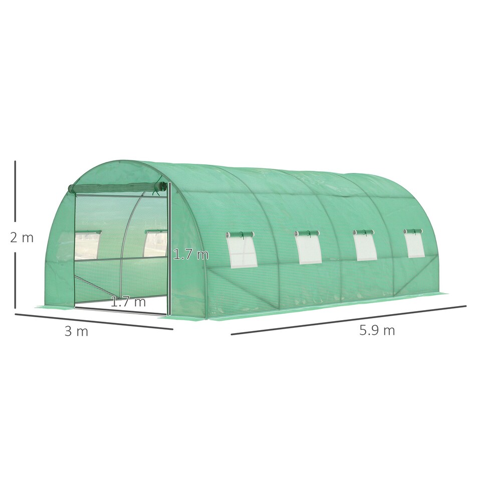 image 1 of Outsunny 6 x 3M Polytunnel Walk-in Garden Greenhouse with Zip Door and Windows