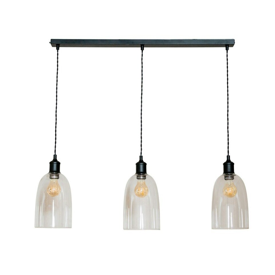 image 1 of ValueLights Kira Glass Cloche Dome 3 Drop Bar Matte Black Diner Ceiling Pendant Light Black
