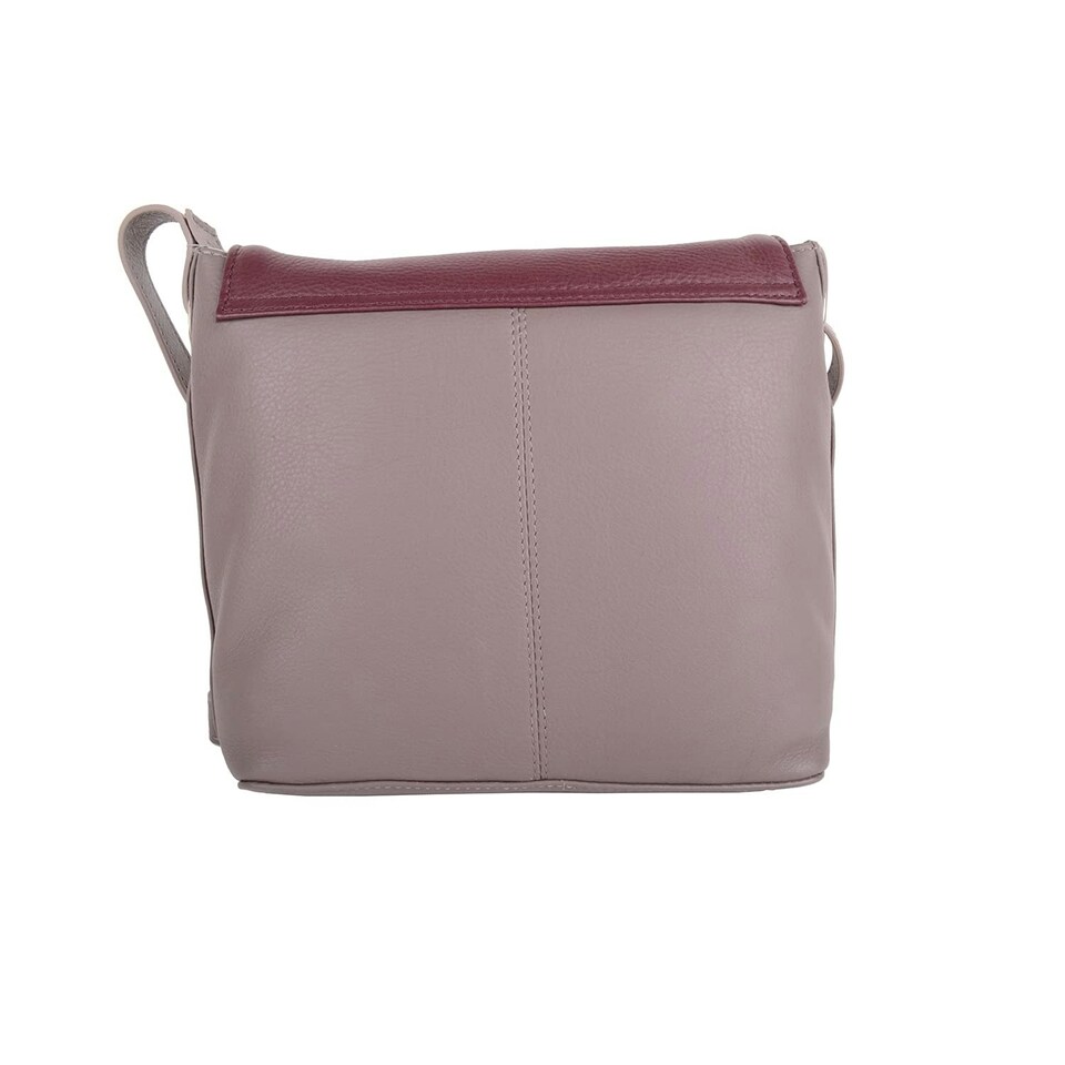 image 1 of Womens Premium Soft Genuine Leather Two Tone Cross Body Shoulder Bag - Black / Foil Grey | Taupe/Burgundy