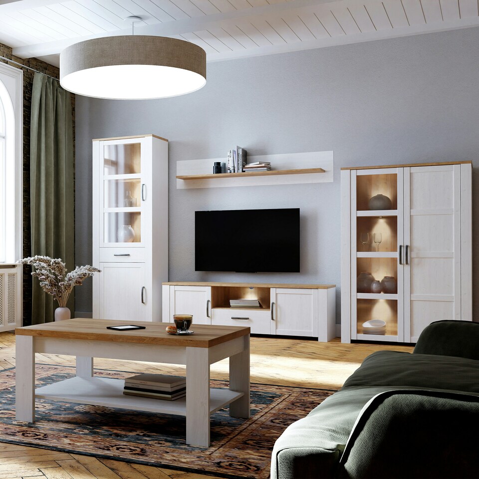 image 1 of Bohol Display Cabinet inc. 2x LED Lights in Riviera Oak/White