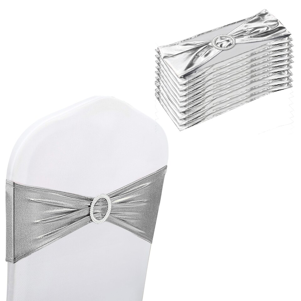 image 1 of 36cm x 13cm Synthetic Fabric Shiny Chair Band with Buckle - 10pcs