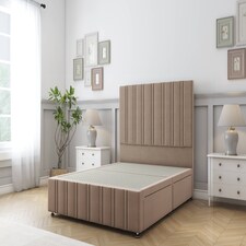 Sloomy Langston Mink Plush Divan Bed Base 2 Drawers Left Side With 54 Inch Floor Standing Headboard & 12 Inch Matching Footboard | Brown | Mink | Double | 1