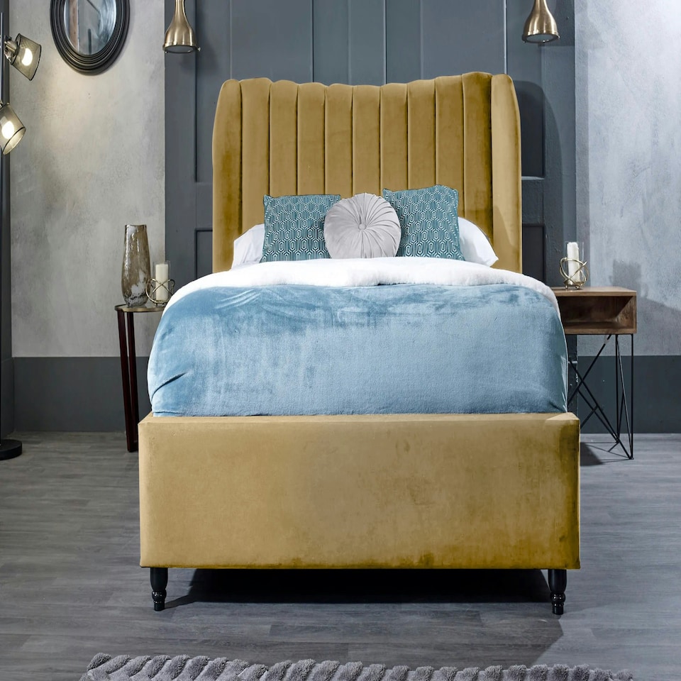 image 1 of Carli Plush Beige Super King Bed Frame - Beige