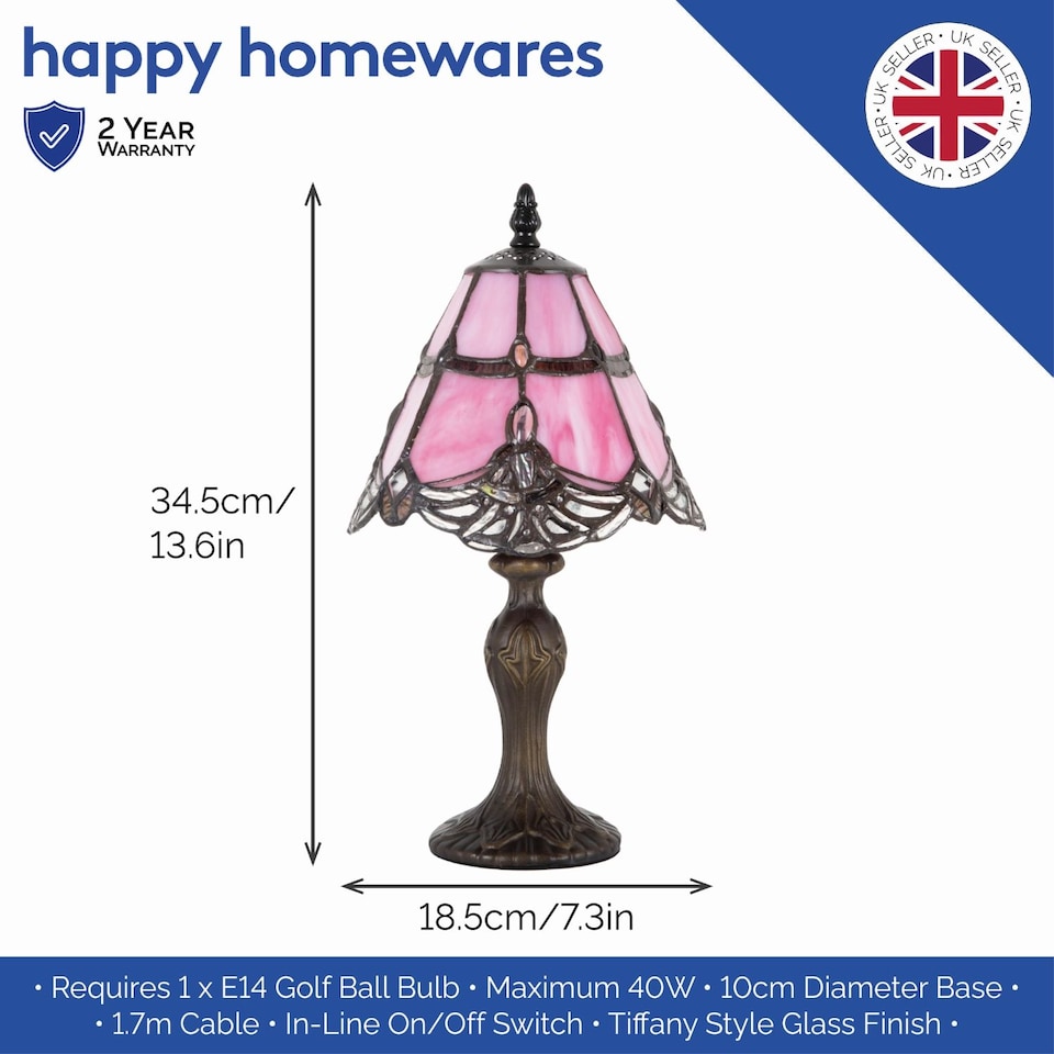 image 1 of Quirky and Petite Pink Stained Glass Tiffany Lamp with Clear Beads | Pink | Pink | 1