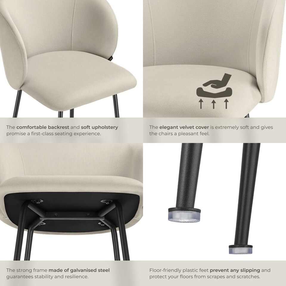 image 1 of Bar Stool Luana - with backrest, velvet look and padded | Cream | cream/black | 60 x 51 x 106 cm | 2