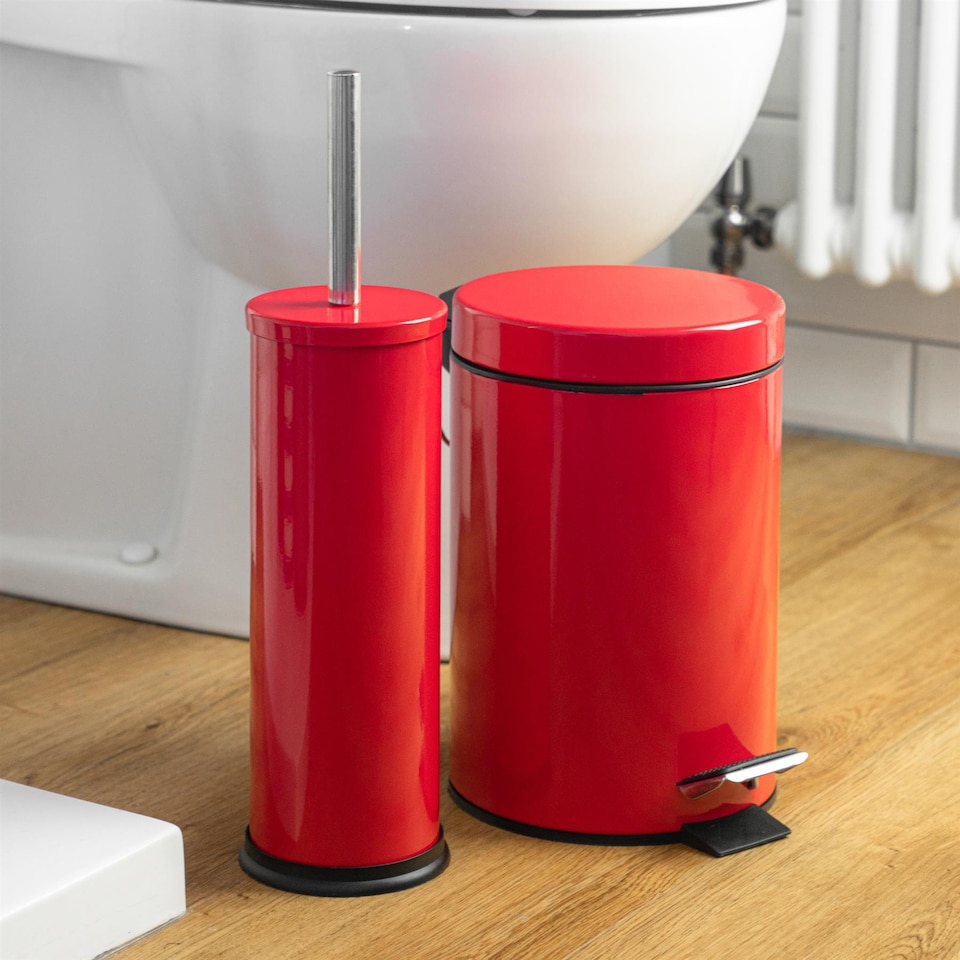 image 1 of Harbour Housewares Round Toilet Brush & Bin Set - Red | Red | Red
