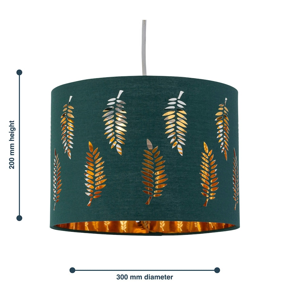 image 1 of First Choice Lighting Set of 2 Fern Dark Green Cut Out 30cm Pendant Lightshades Green | Gold