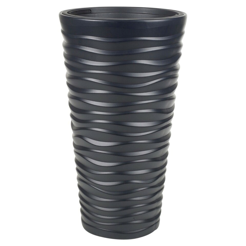 image 1 of Slim Plastic Round Flower Pot with Inserts - 52x29.6x29.6cm | Black | Black & Set of 1 | 1