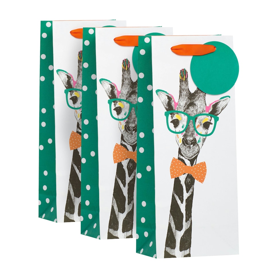 image 1 of Bright Giraffe Bottle Gift Bag - Pack of 3