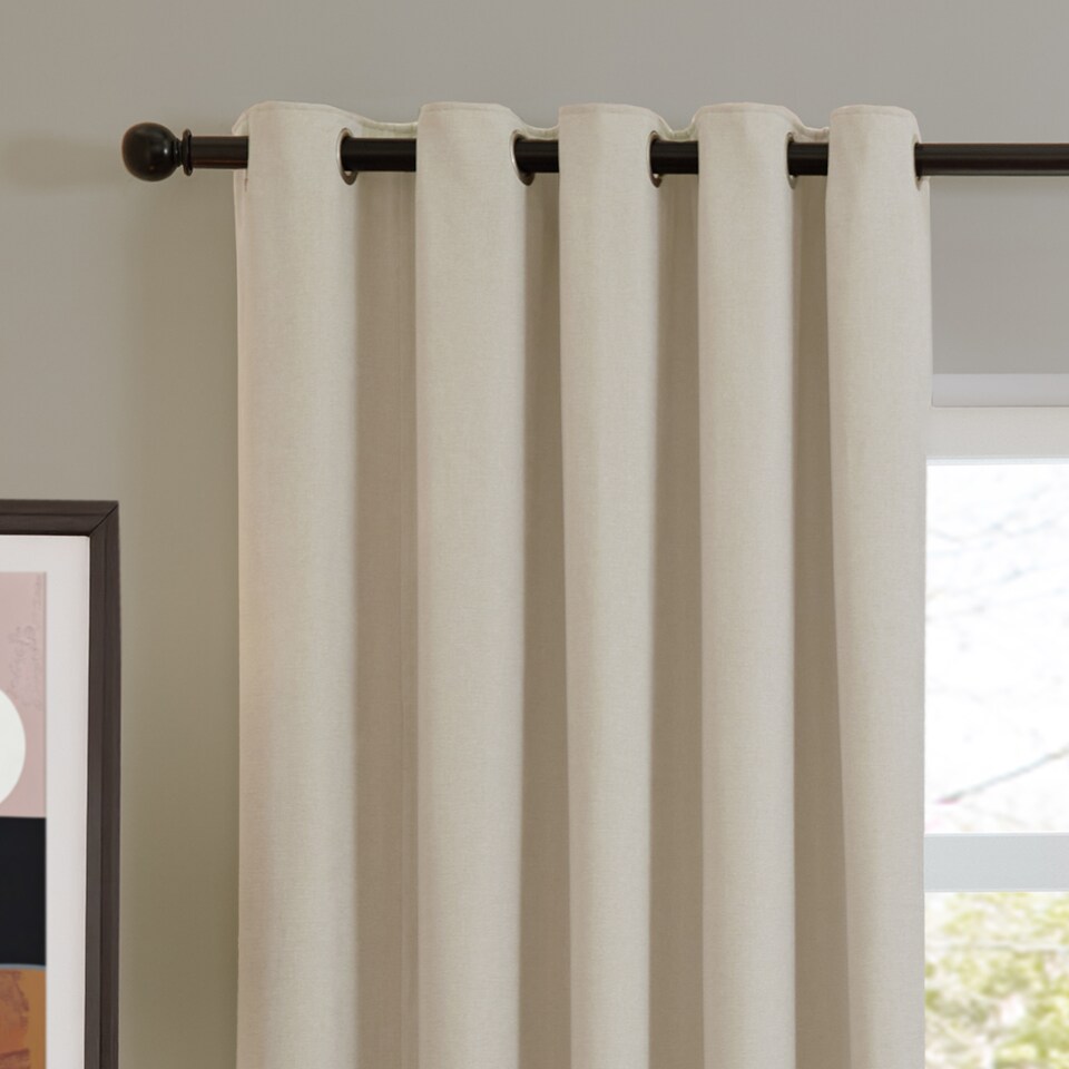 image 1 of Furn Soft Chenille Blackout Eyelet Curtain Pair, 168cm width x 183cm drop | Cream | Ecru | 1
