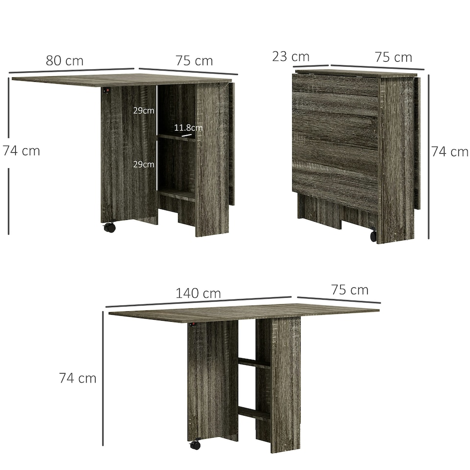 image 1 of HOMCOM Mobile Drop Leaf Dining Table Folding Desk w/ 2 wheels Storage Shelves