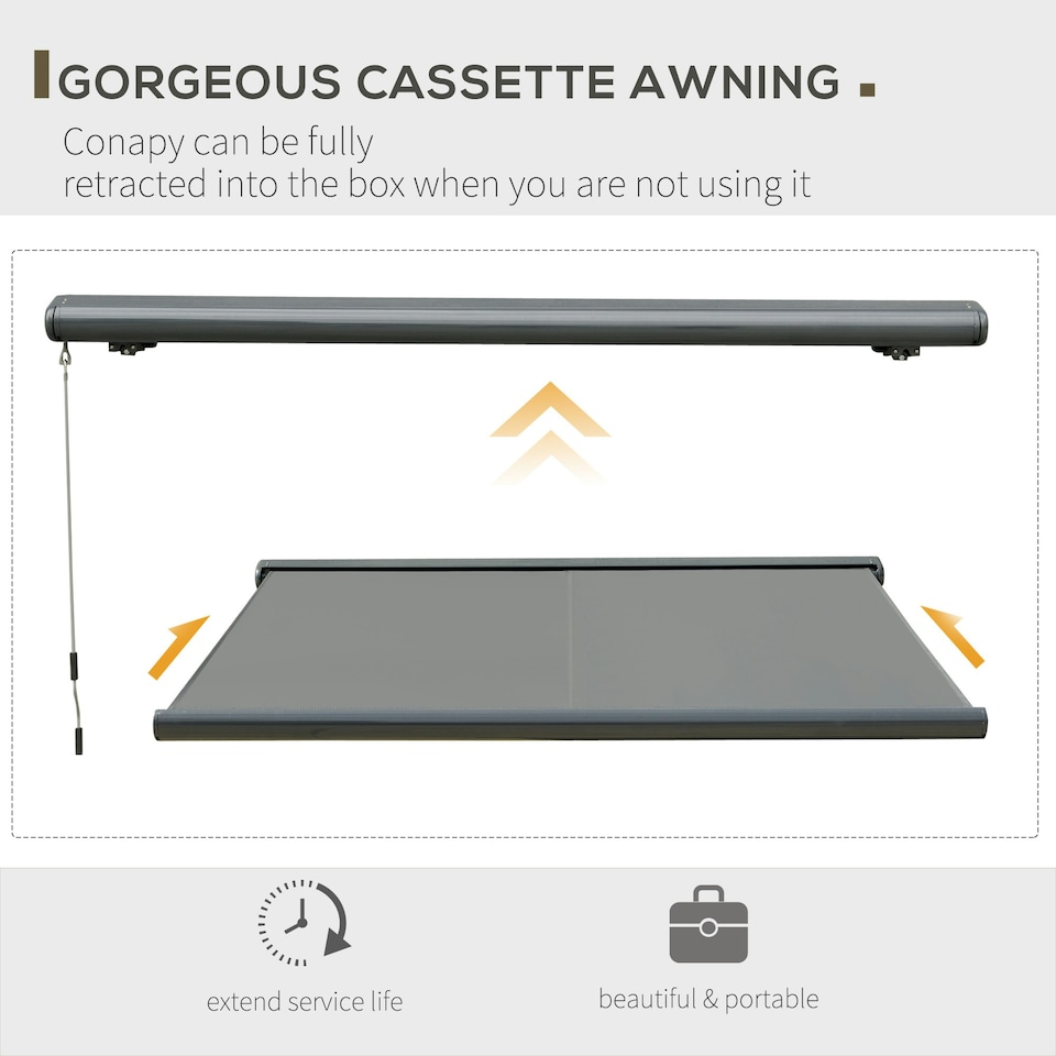 image 1 of Outsunny 3.5x3m LED Light Cassette Electric/Manual Awning Window Sun Shade Grey