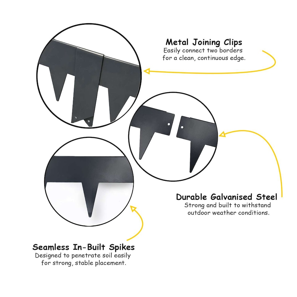 image 1 of 1m Heavy Duty Metal Garden Borders with Pega - Set of 5 | Grey | Grey