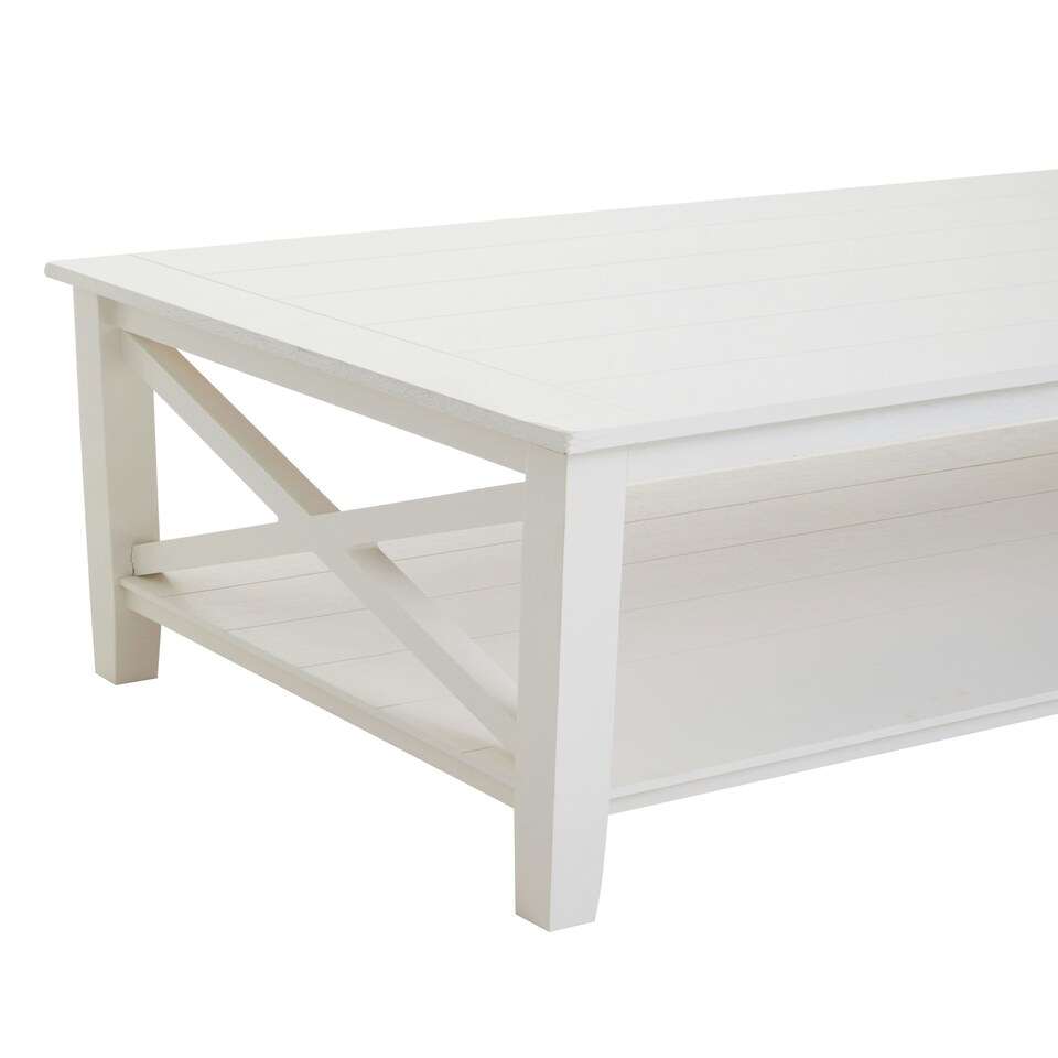 image 1 of Interiors by Premier Ivory Coffee Table, Wood Table for Coffee and Outdoor with Bottom Shelf, Pine Wood & MDF Tea Table White