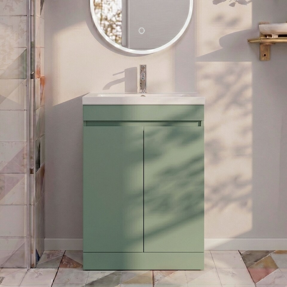 image 1 of Balterley Floor Standing 2 Door Compact Unit with Polymarble Basin | Green | 864 x 595 x 352mm