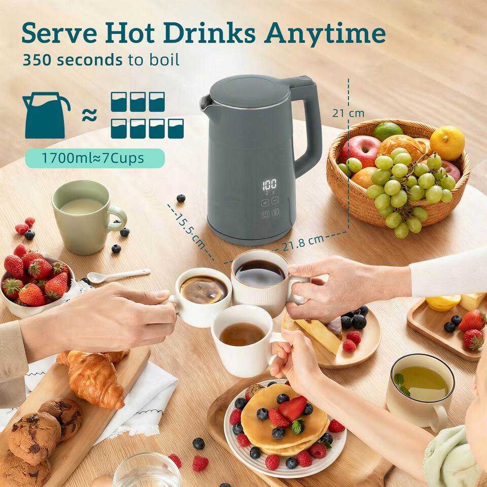 image 1 of HOMCOM 1.7L Fast Boil 3000W Electric Kettle with LED Display