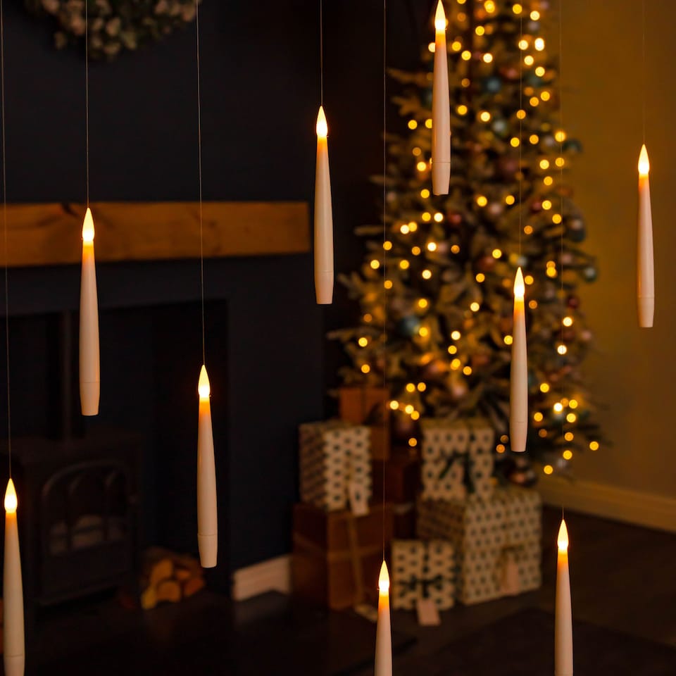 image 1 of Set of 10 15cm Floating White LED Battery Candles in Warm White with Remote Control