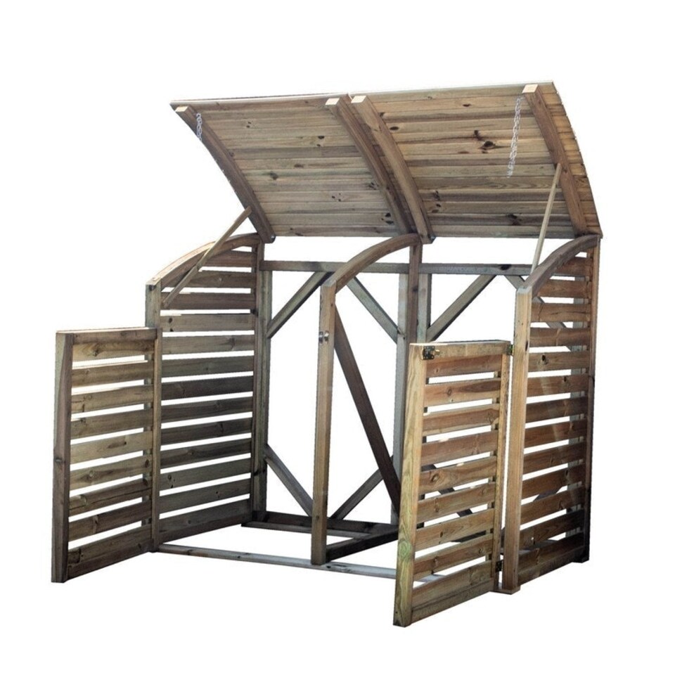 image 1 of Pressure Treated Double Bin Store - Timber - L80 x W160 x H125 cm - Brown Brown