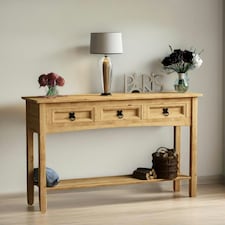 Pine Hallway Console Table With 2 Drawers Brown Brown
