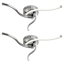 First Choice Lighting Set of 2 Ara Chrome LED Flush Ceiling Lights Chrome