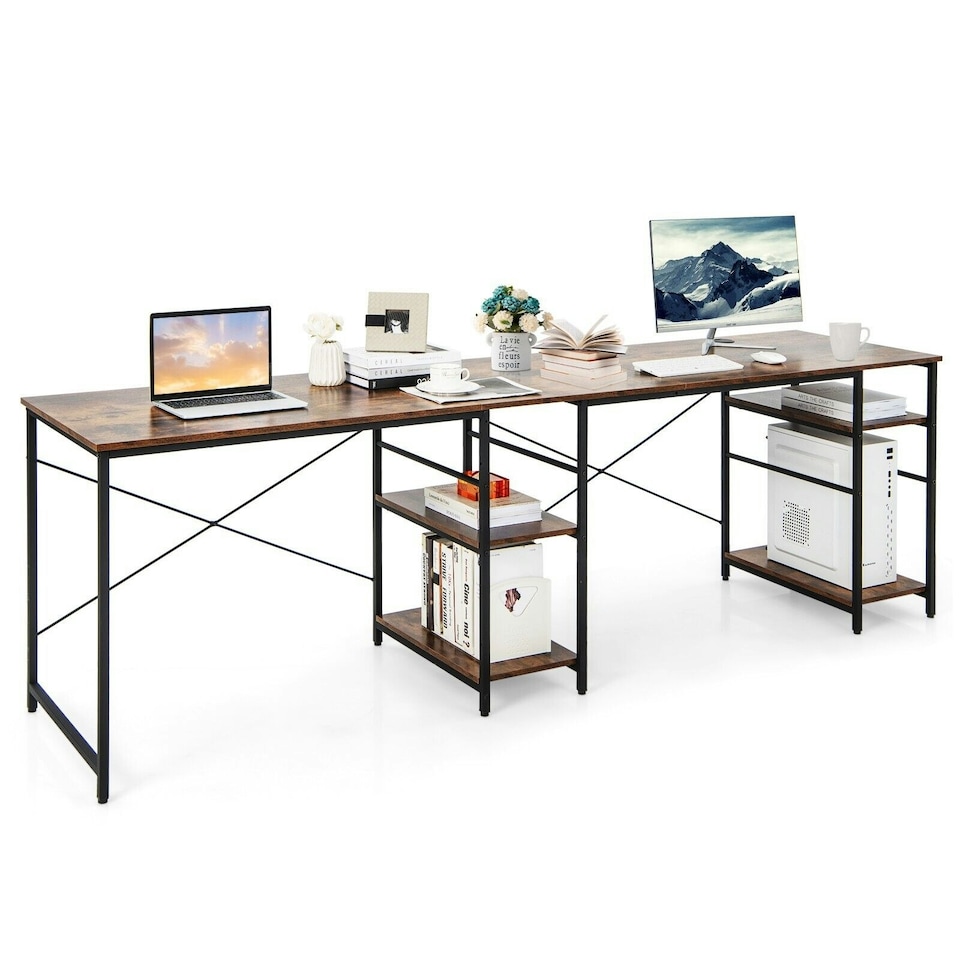 image 1 of COSTWAY L-Shaped Computer Desk Writing Desk Workstation Brown Brown