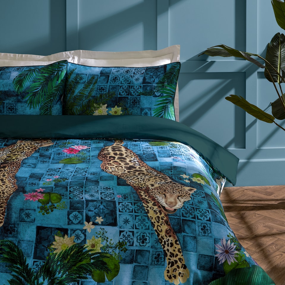 image 1 of Paoletti Majorelle Exotic Duvet Cover Set | Blue | Azure Blue | Super King | 1