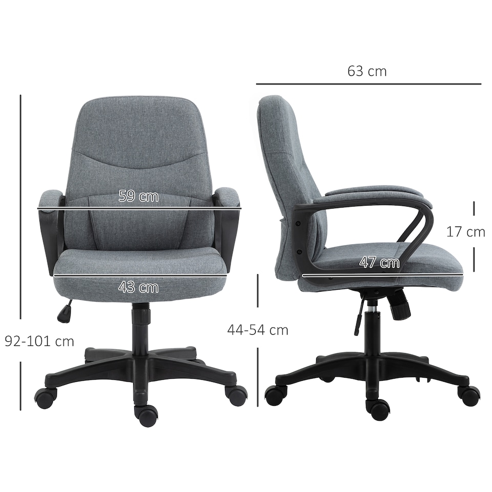 image 1 of Vinsetto Office Chair, Fabric Desk Chair Mid Back Work Study Chair with Massage Lumbar Support, Adjustable Height and Swivel Wheels, Grey