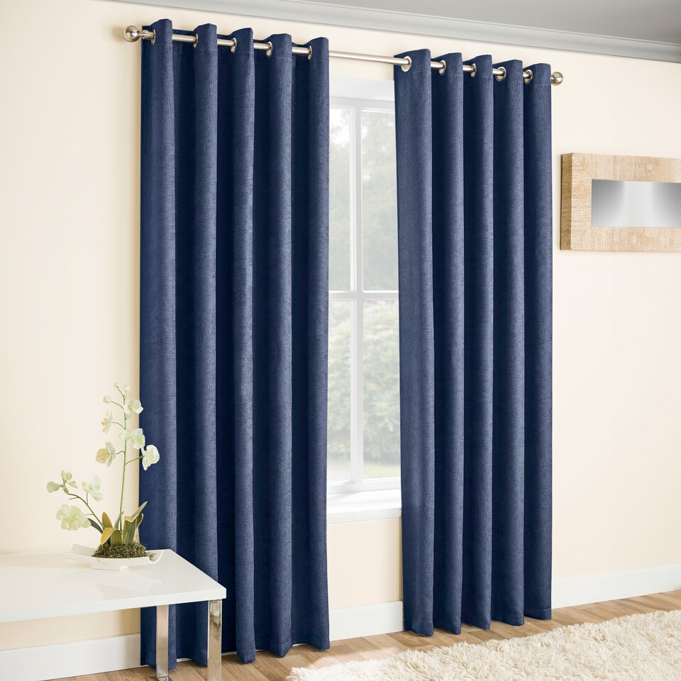 image 1 of Enhanced Living Vogue Navy 90 x 54 inch (229x137cm) Eyelet Thermal Noise reducing Dim Out Curtains (PAIR)