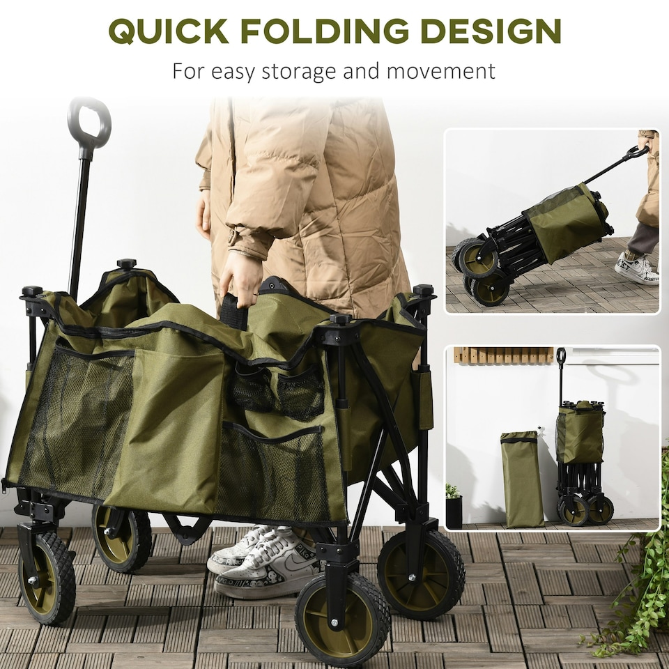 image 1 of Outsunny Folding Wagon Garden Cart Collapsible Camping Trolley for Outdoor