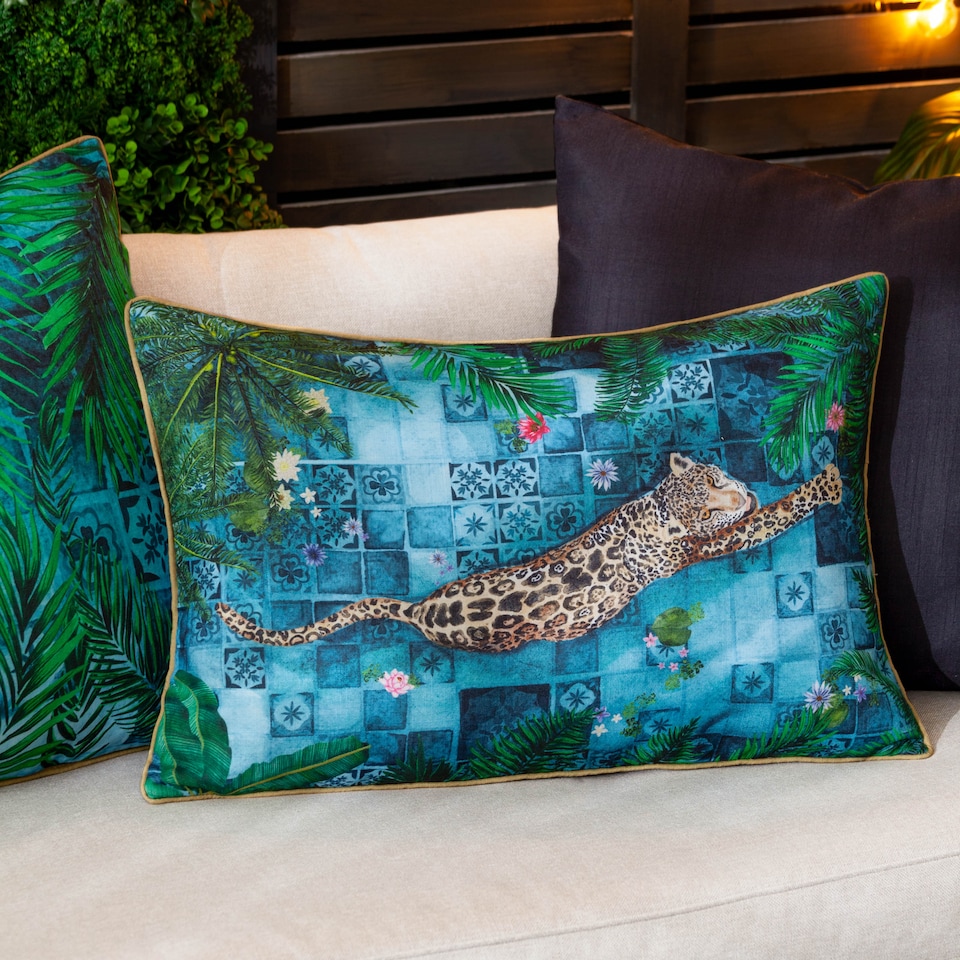 image 1 of Paoletti Majorelle Leopard Piped Outdoor Cushion