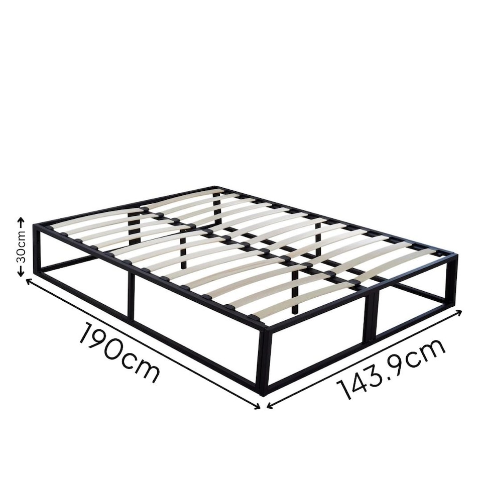 image 1 of Contemporary Black Metal Frame 4ft6 Double Platform Bed With Slatted Support