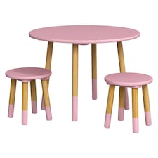 Kids Wooden Round Table & Chair Set Toddlers Small Children Home Nursery Play | Multi | pink table with 2 chairs | 3