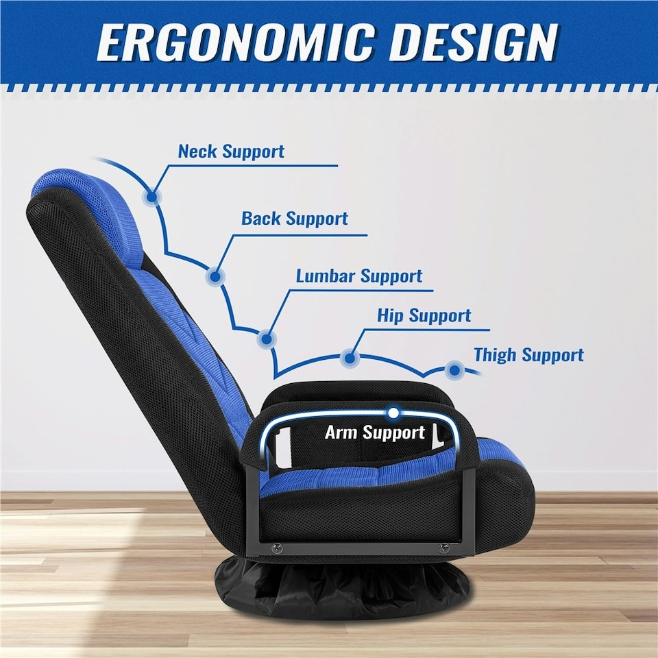 image 1 of Yaheetech Swivel Floor Gaming Chair with Adjustable Backrest