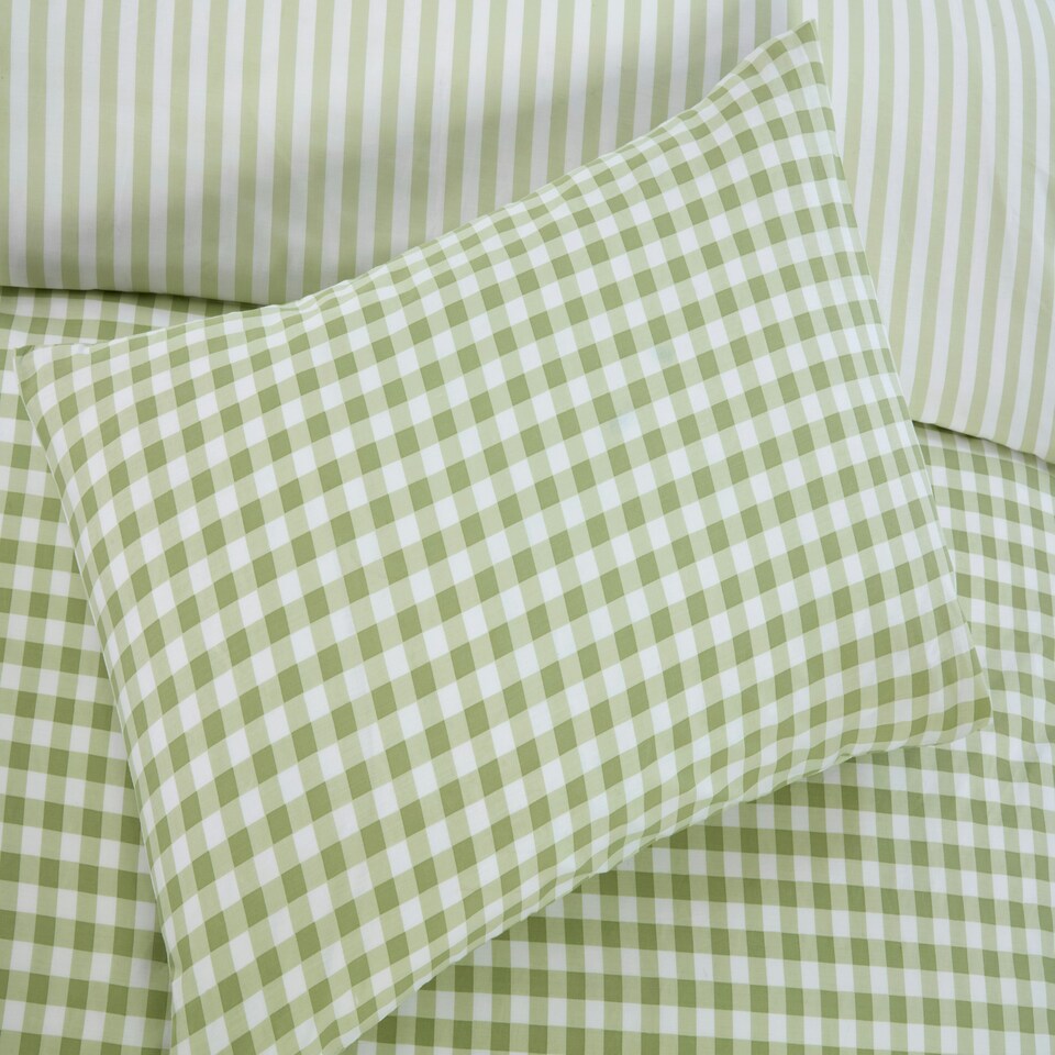 image 1 of Gingham Polycotton Check Polycotton Duvet Cover Set With Pillowcase Green | King