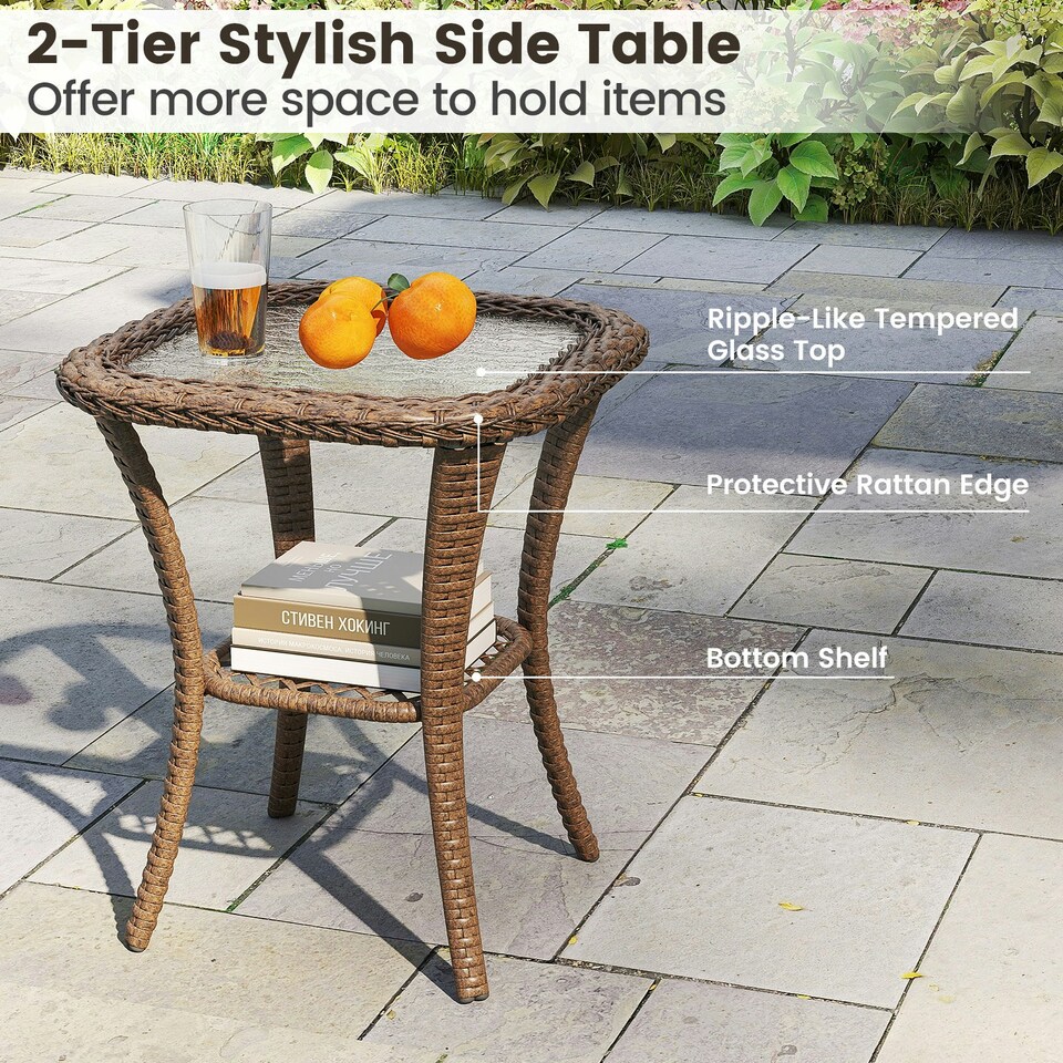 image 1 of COSTWAY 3 Pieces Patio Rattan Bistro Conversation Set Grey