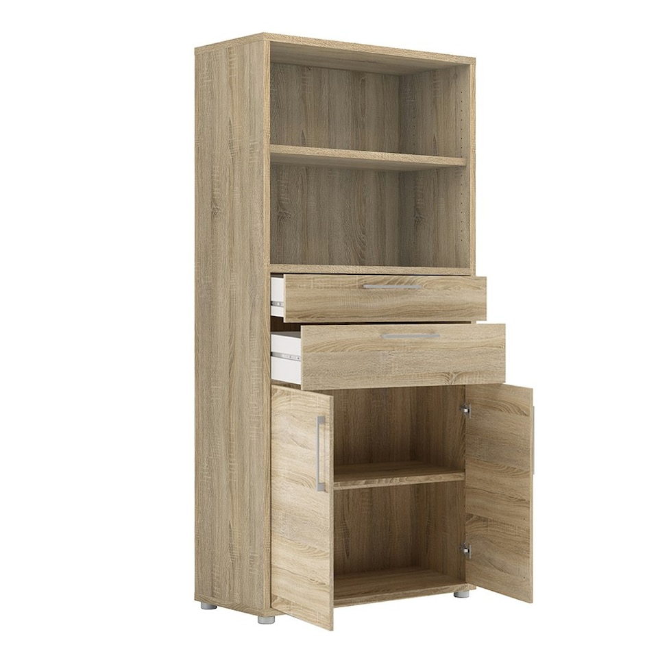 image 1 of Prima Bookcase 2 Shelves with 2 Drawers 2 Doors In Oak