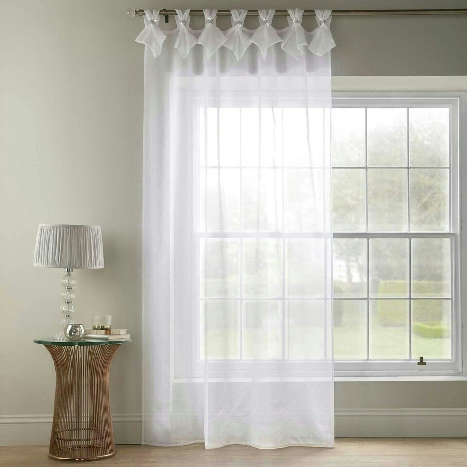 image 1 of Tiara Dolly Voile Tab Top Curtain Panel - White - 145cm x 274cm