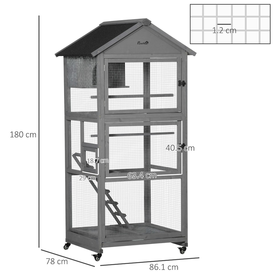 image 1 of PawHut Bird Cage Wooden Aviary for Canary Cockatiel Parrot w/ Wheels Tray